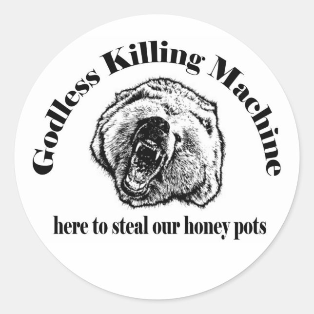 GODLESS KILLING MASKIN RUNT KLISTERMÄRKE (Framsida)