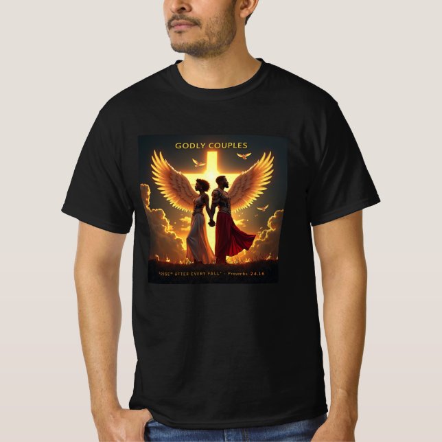 Godly Stiga upp - Black Couple (Proverbs 24:16) T Shirt (Framsida)