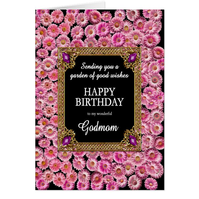 Godmamma Birthday Rosa Daisys Hälsningskort (Framsidan)
