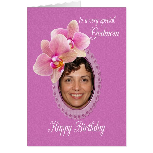 Godmamma Speciell Birthday Önskemål Orchids Hälsningskort (Framsidan)