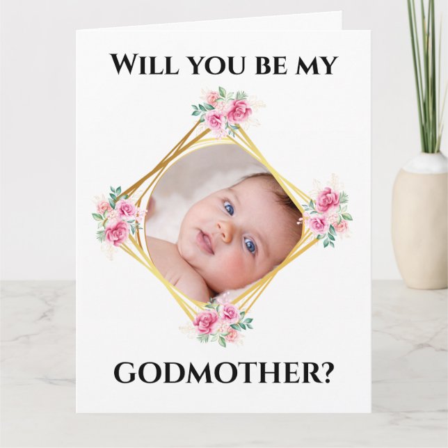 Godmoder begär DIY baby fotot guld ram Kort (Framsida)