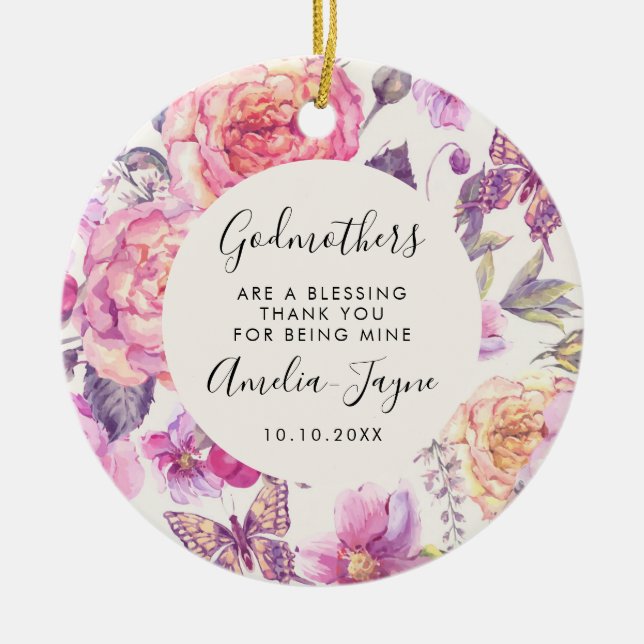 Godmödrarna är en välsignande Blommigt Butterfly-f Julgransprydnad Keramik (Framsidan)
