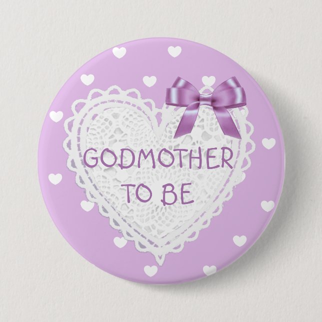 Godmor att vara lila-hjärtan Baby Shower Button Knapp (Framsida)