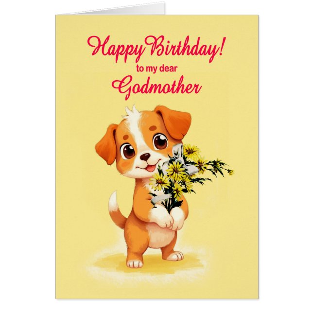 Godmor Birthday Puppy and Flowers Hälsningskort (Framsidan)