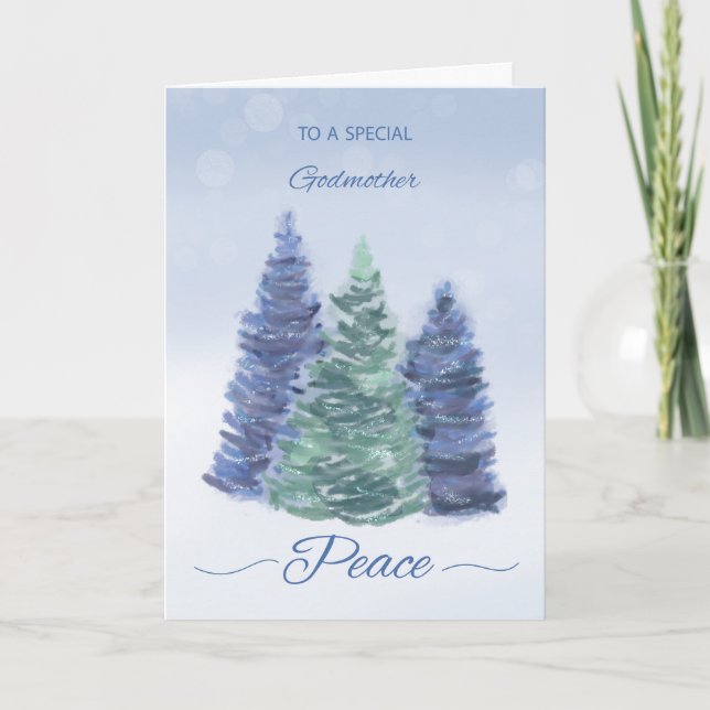 Godmor Helgdag Peace med Evergreen Träd Kort (Framsida)
