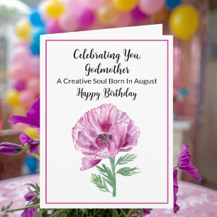 Godmor Lycklig August Birthday Lila Poppy Kort