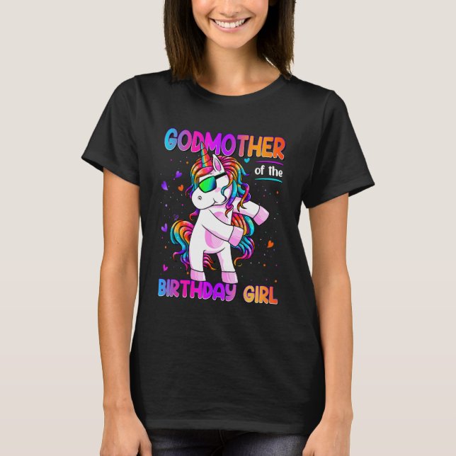 Godmor till Birthday Girl Dabbing Unicorn Par T Shirt (Framsida)