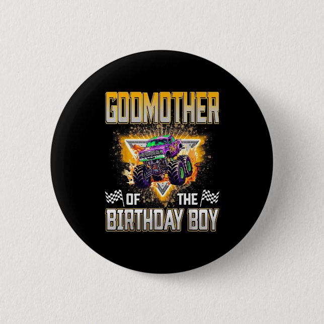 Godmother Of The Birthday Boy Monster Truck Birthd Knapp (Framsida)