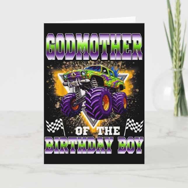 Godmother Of The Birthday Boy Monster Truck Birthd Kort (Framsida)