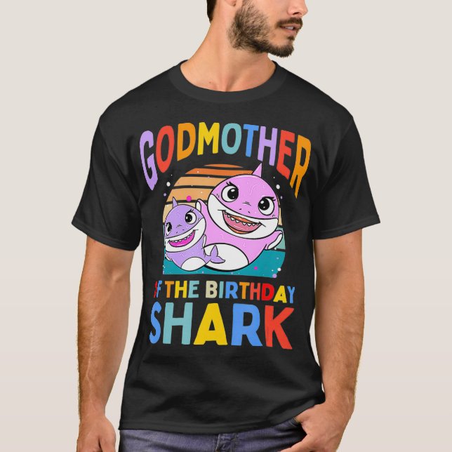 Godmother of the Birthday Shark Godparent Matching T Shirt (Framsida)