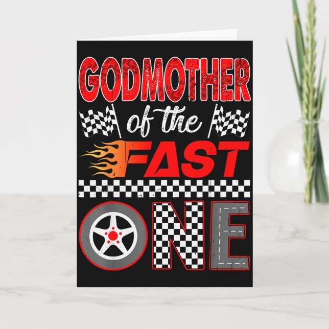Godmother Of The Fast One First Birthday Racing Ca Kort (Framsida)