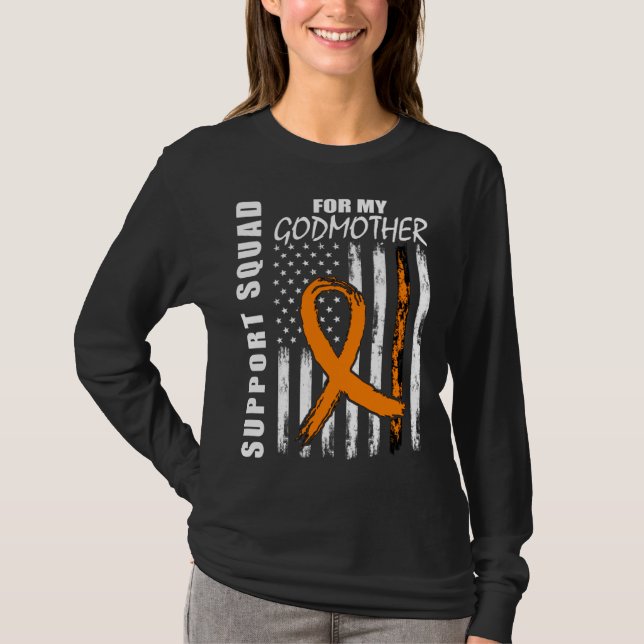 Godmother Support Squad Leukemia Awareness USA Fla T Shirt (Framsida)