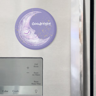 Godnatt Lila Måne Guld Glitter Stjärnor Magnet
