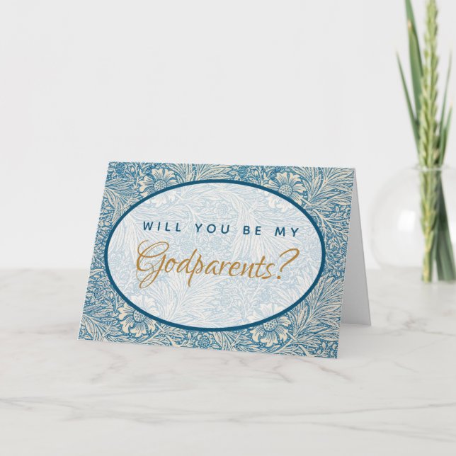 Godparent Frieri Blue Blommigt Morris Mönster Card Kort (Framsida)