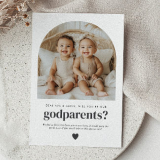 Godparents Arched Photo Proposal Boy Girl Twins Inbjudningar