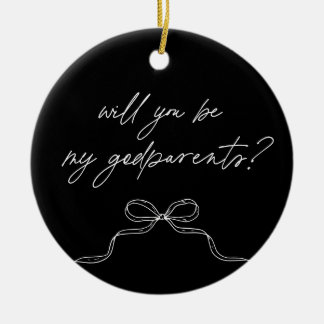 Godparents Black Handwritten Bow Proposal Julgransprydnad Keramik