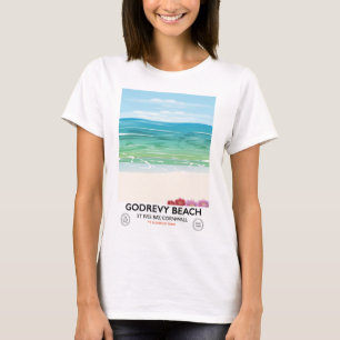 Godrevy Beach St Ives Bay, reseaffisch för Cornwal T Shirt