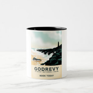 Godrevy St Ives Bay, väster Cornwall Travel-affisc Två-Tonad Mugg