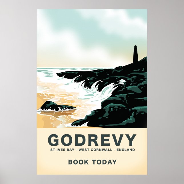 Godrevy St Ives Bay, västra Cornwall Resa affisch (Framsidan)