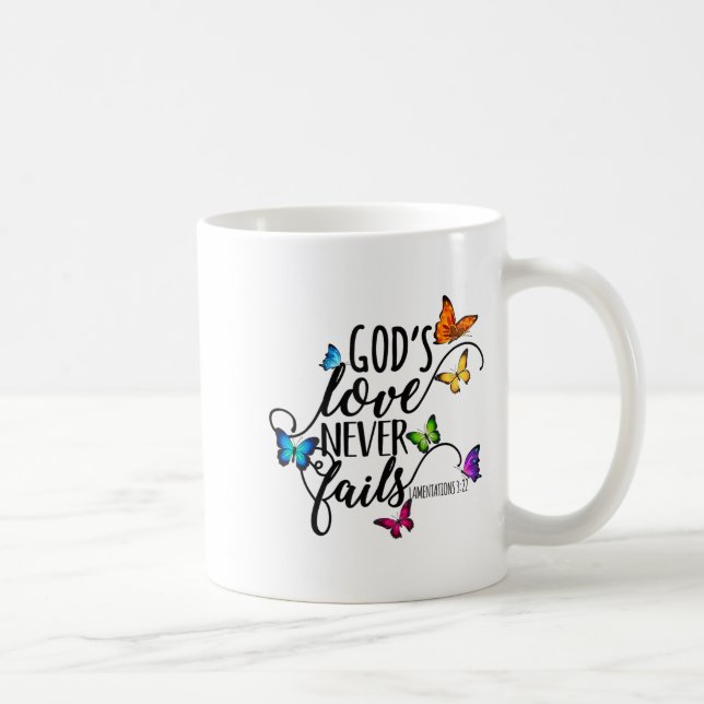 God's Love Never Fails - Butterfly Art - Religious Kaffemugg (Höger)