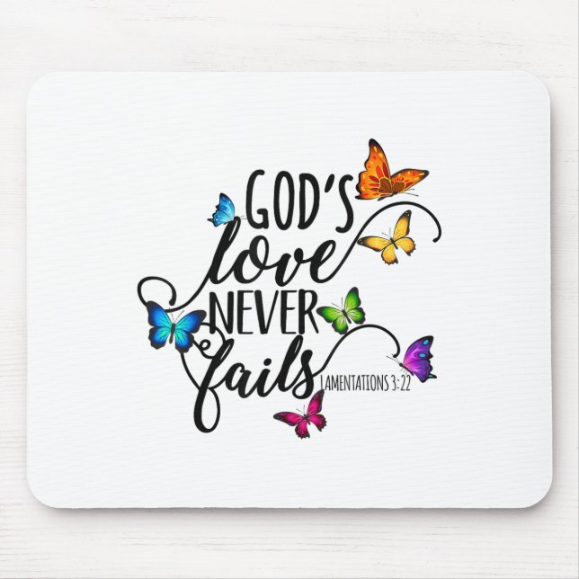 God's Love Never Fails - Butterfly Art - Religious Musmatta (Framsidan)