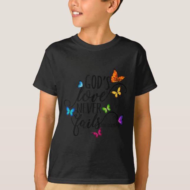 God's Love Never Fails - Butterfly Art - Religious T Shirt (Framsida)