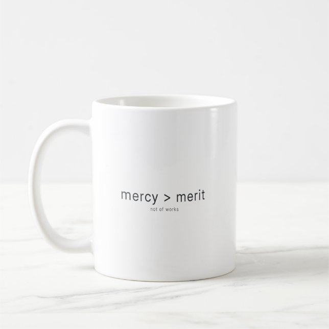 God's mercy over merit believers Christian Kaffemugg (Vänster)