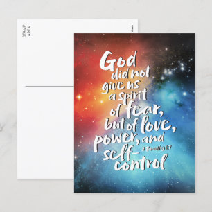 GOD's Spirit of Kärlek NO FEAR Bible Verse Christi Helg Vykort
