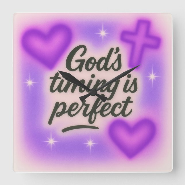 god's timing is perfect airbrush retro 90s purple  fyrkantig klocka (Framsida)