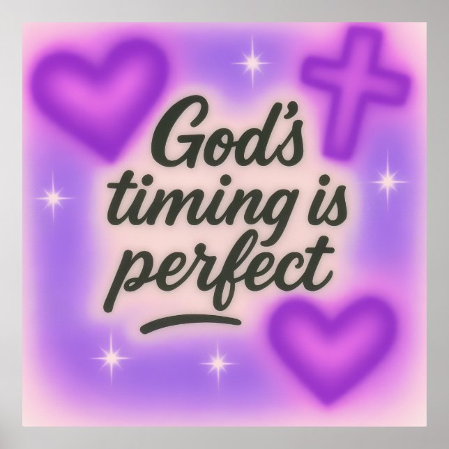 god's timing is perfect airbrush retro 90s purple  poster (Framsidan)