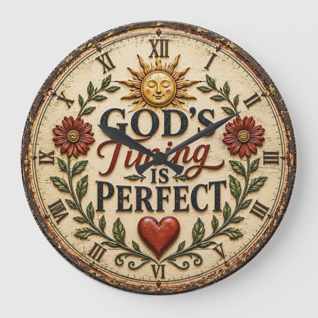 God's Timing Is Perfect Christian Rustic Faith Stor Klocka (Framsida)