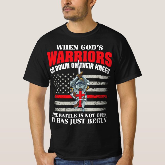 Gods Warrior Christian American Soldier US Flagga  T Shirt (Framsida)