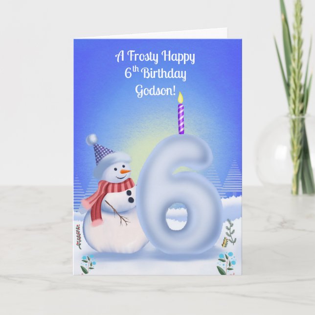 Godson 6th Birthday Snowman Snowy  Kort (Framsida)