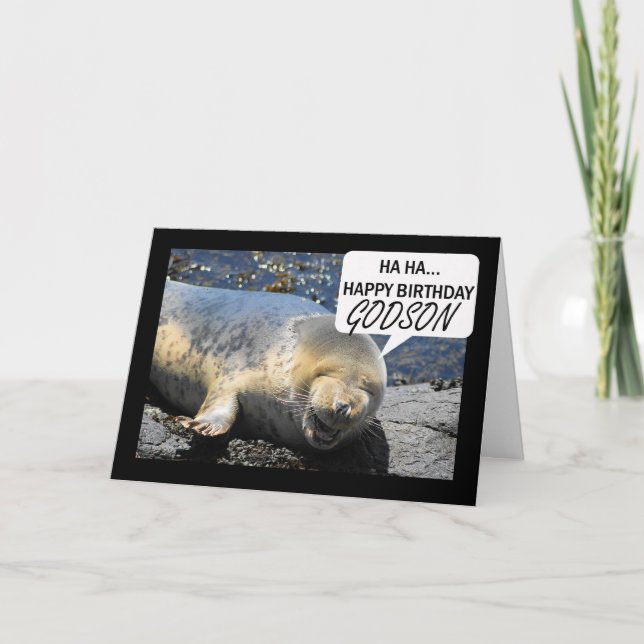 Godson Birthday-kort med skrattande valp Kort (Framsida)