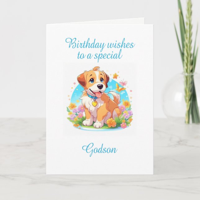 Godson Birthday Puppy Hund Kort (Framsida)