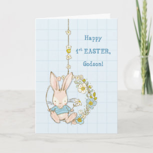 Godson First 1:a Påsk Cute Bunny on Flower Swing Kort