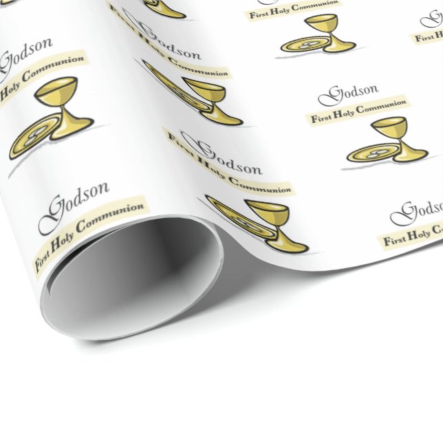 Godson First Communion Chalice Presentpapper (Rullad Hörn)