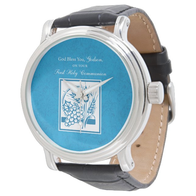 Godson First Communion, Wheat, Grapes Blue Armbandsur (Vinklad)