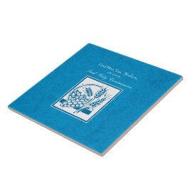 Godson First Communion, Wheat, Grapes Blue Kakelplatta