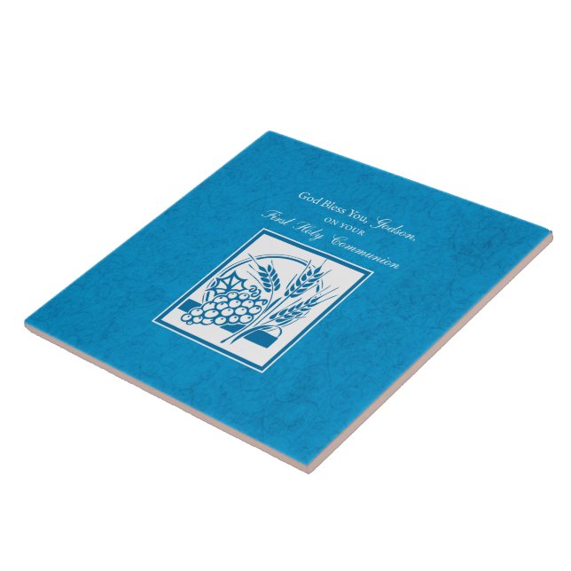 Godson First Communion, Wheat, Grapes Blue Kakelplatta (Sidan)