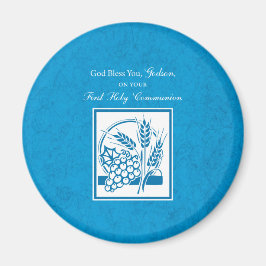 Godson First Communion, Wheat, Grapes Blue Magnet