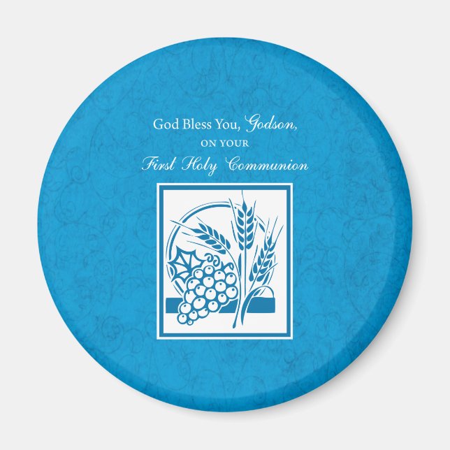 Godson First Communion, Wheat, Grapes Blue Magnet (Framsidan)