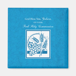 Godson First Communion, Wheat, Grapes Blue Magnet
