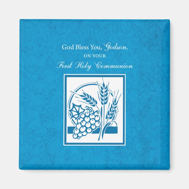 Godson First Communion, Wheat, Grapes Blue Magnet (Framsidan)