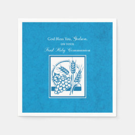 Godson First Communion, Wheat, Grapes Blue Pappersservett