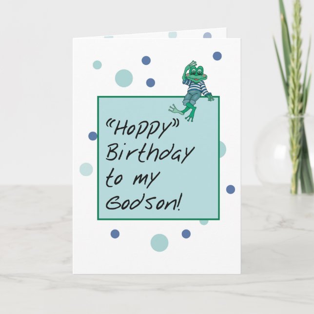 Godson Frog in Jeans, Birthday, Polka dots Kort (Framsida)