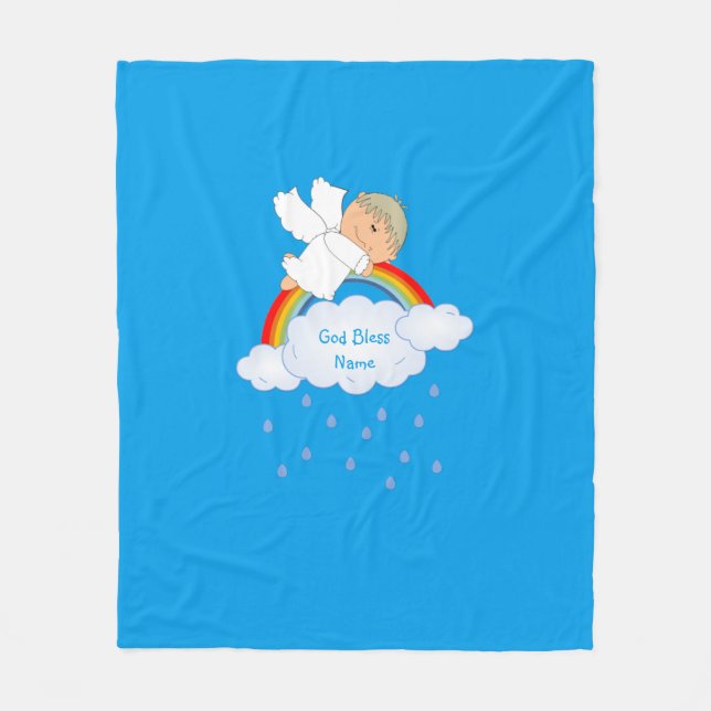 Godson Gift Cute Angel Rainbow Personlig Fleecefilt (Framsidan)