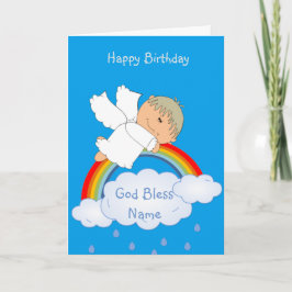 Godson Gift Cute Angel Rainbow Personlig Helgkort