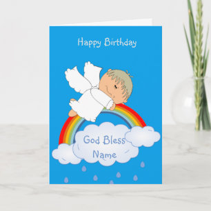 Godson Gift Cute Angel Rainbow Personlig Helgkort