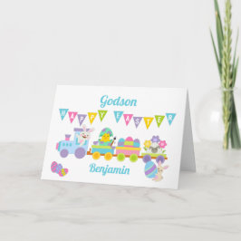 Godson Glad påsk Bunny Tåg Blue Kort